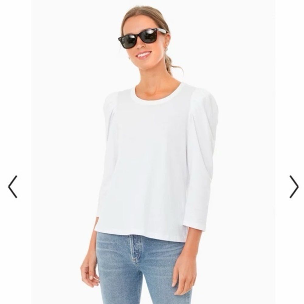 Tuckernuck Pomander Place White Vesty Crewneck Puff Sleeve Top Medium